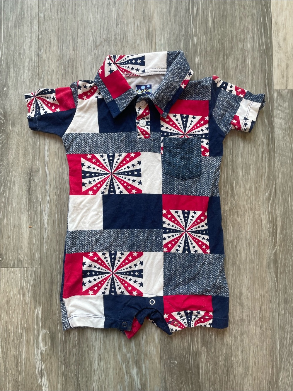 Kickee Pants Patriotic 4th of July America Polo Shorts Bamboo Romper 3-6 months